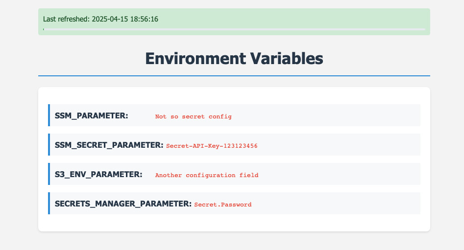 Service running showing parameters