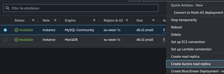 Create Aurora read replica