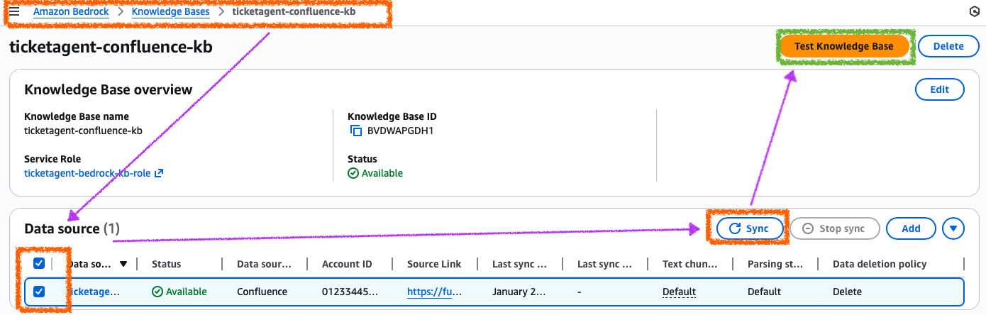 Knowledge base sync in AWS Console