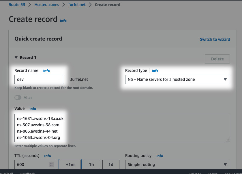 Creating NS record