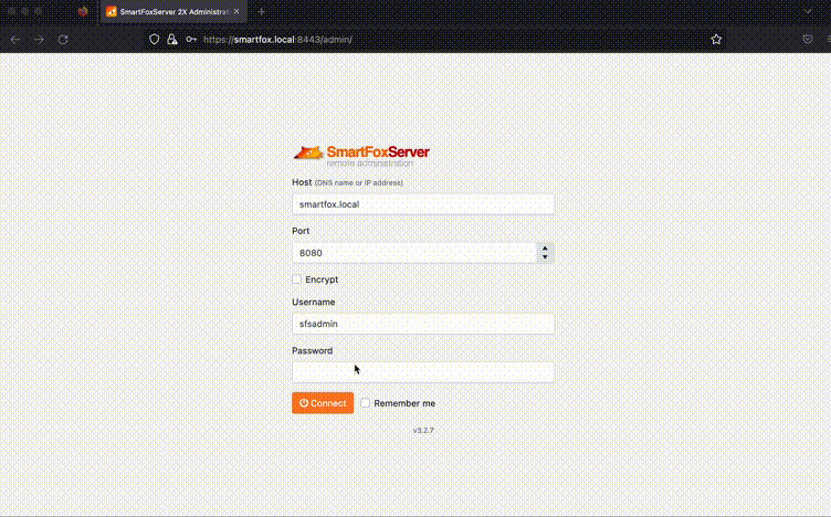 Testing SmartFox admin login