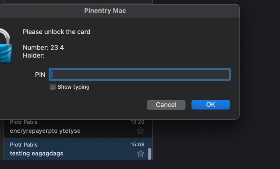 PIN dialog